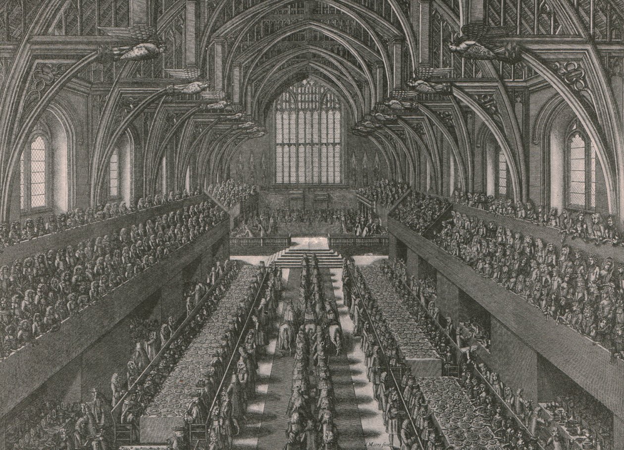 The Banquet in the Great Hall at the Palace of Westminster...Coronation of James II in 1685, 1902 by Unbekannt