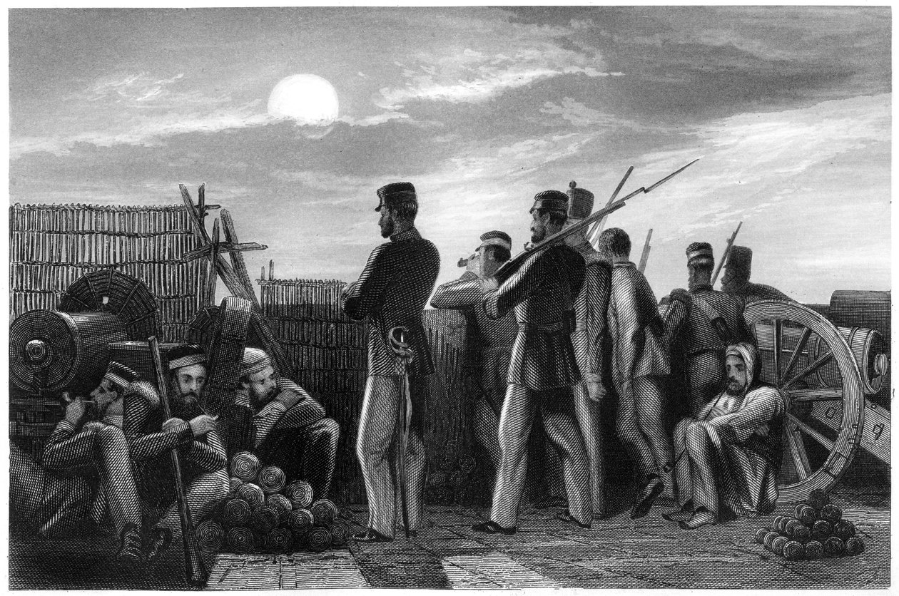 The defenders on the lookout, battery at Lucknow, 1857 by Unbekannt