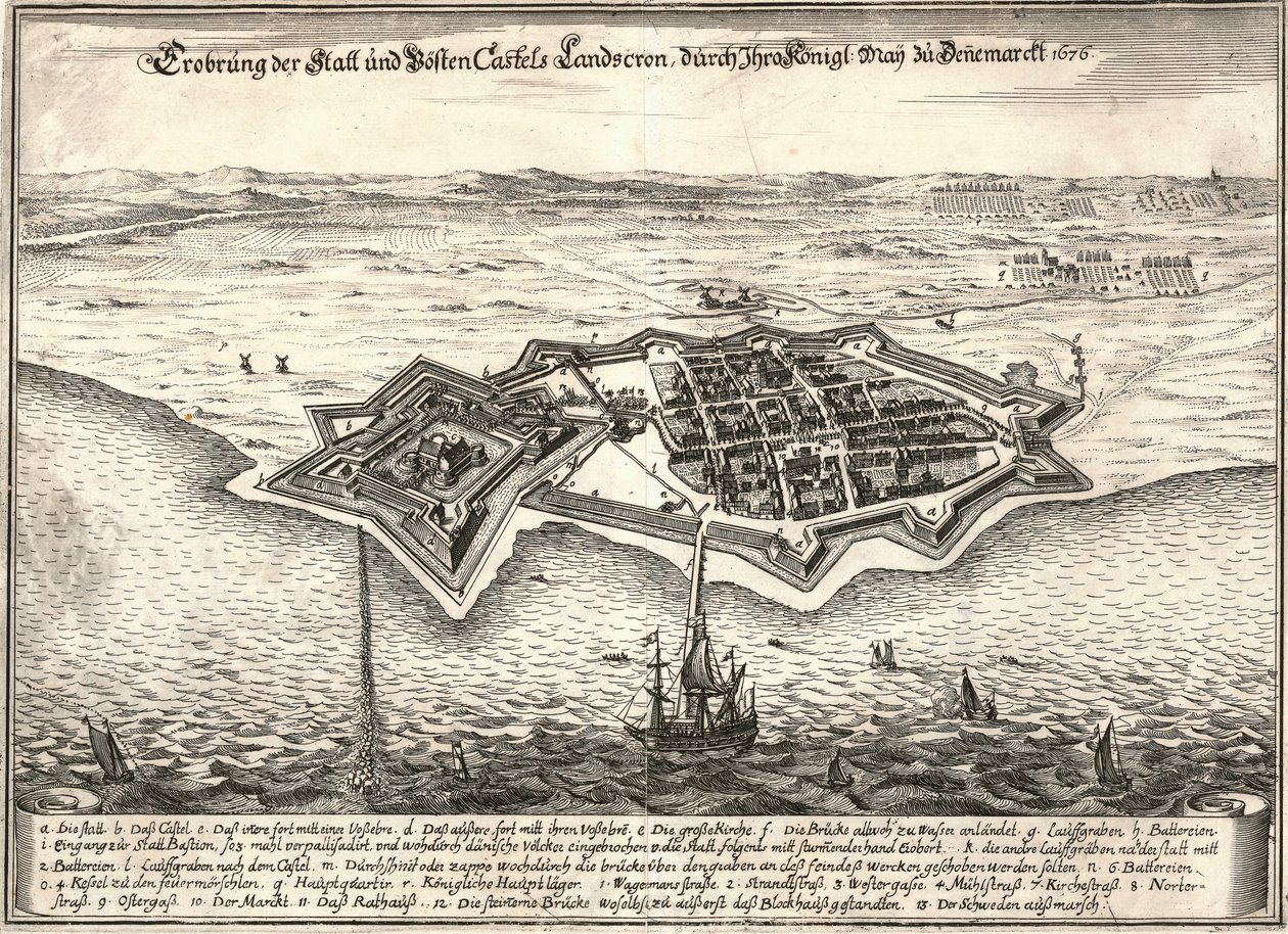 The fortifications of Landskrona, Sweden, captured by the Danes in the Scania War, 1676 by Unbekannt