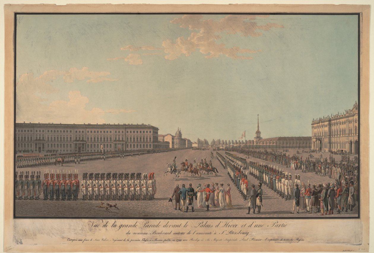 The parade in front of the Winter Palace in St. Petersburg, 1799 by Unbekannt