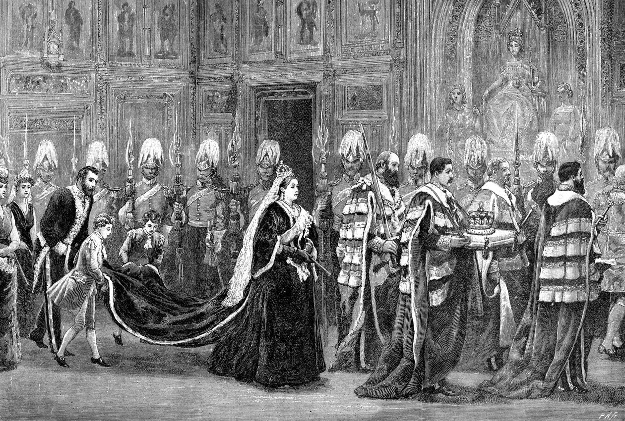 The Royal Procession in Westminster Palace on the Way to the House of Lords by Unbekannt