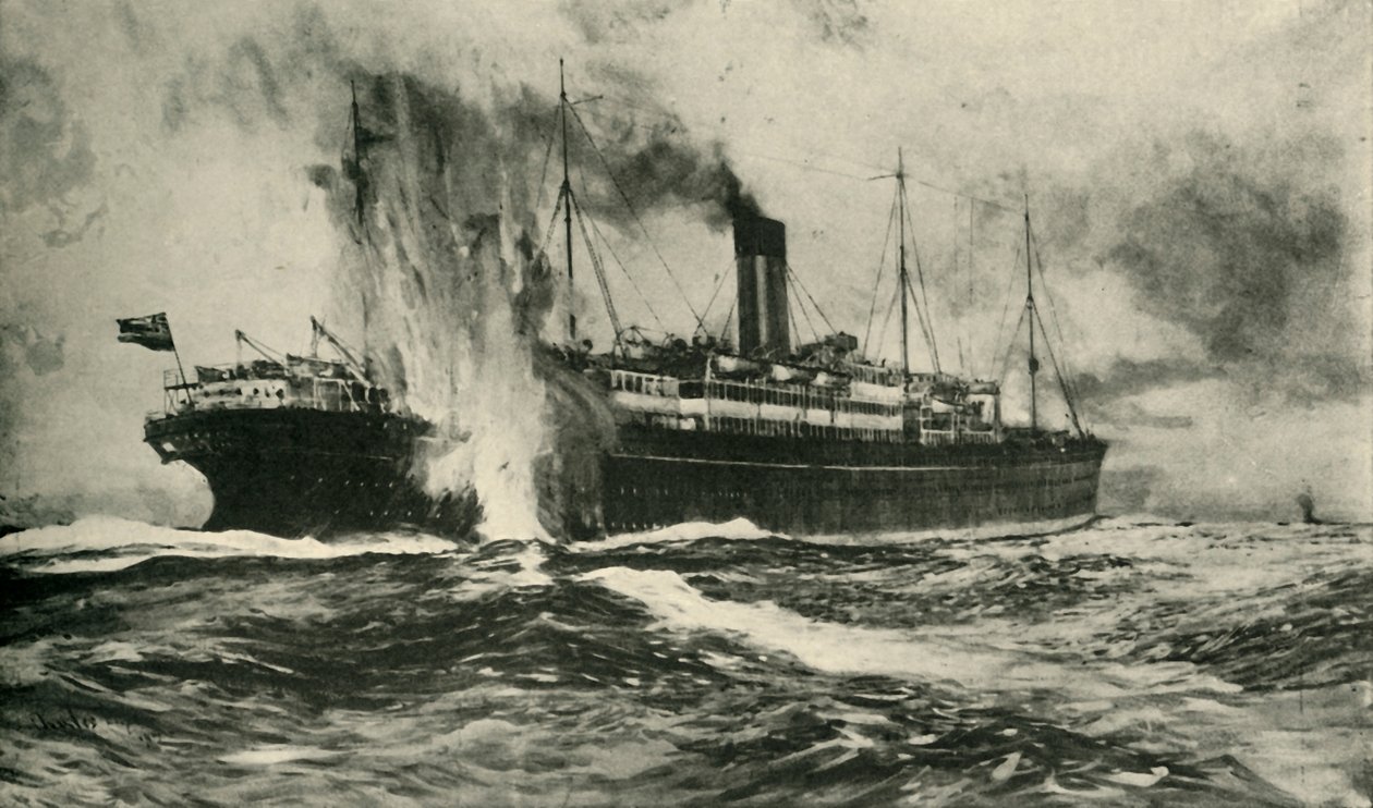 The sinking of the SS Arabic, First World War, 19 August 1915 by Unbekannt