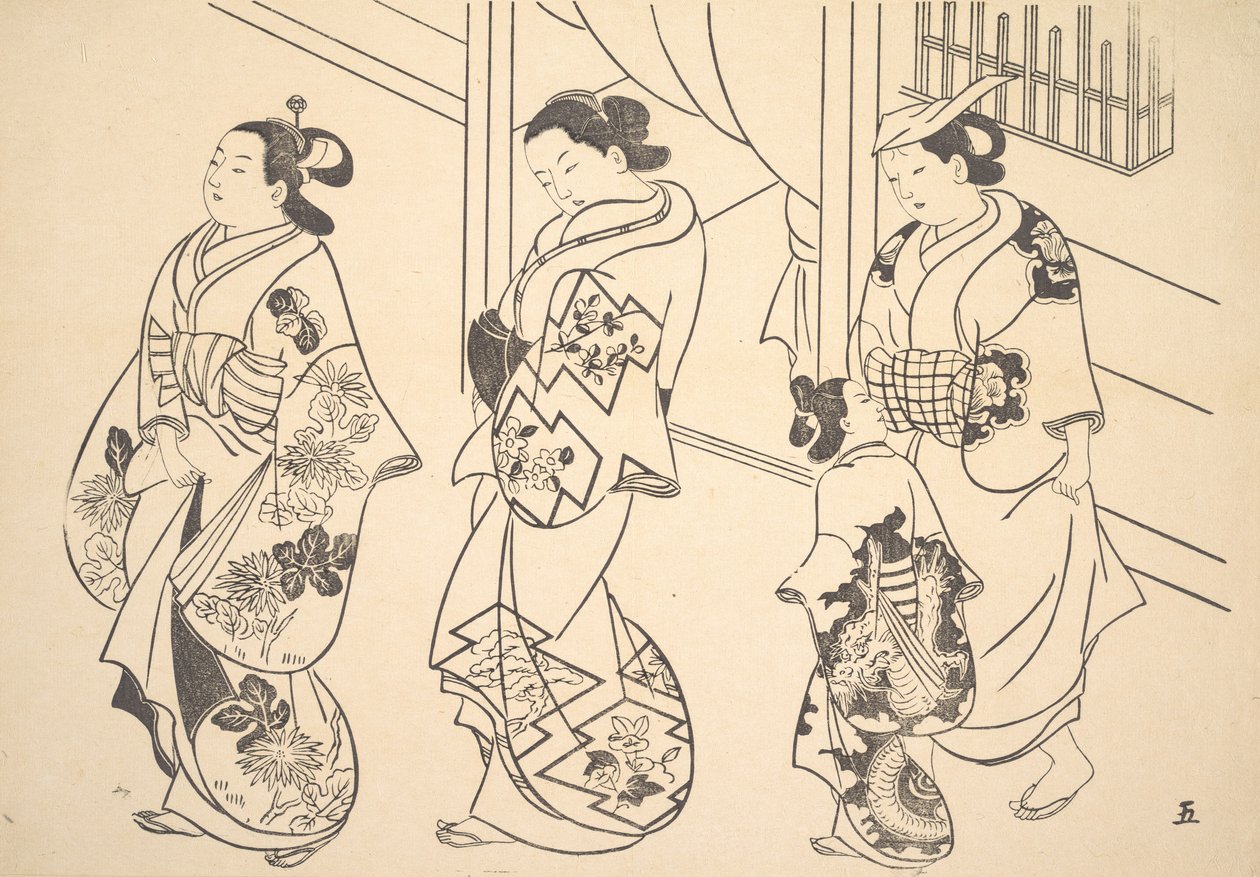Three Courtesans and a Kamuro Strolling in the Street by Unbekannt
