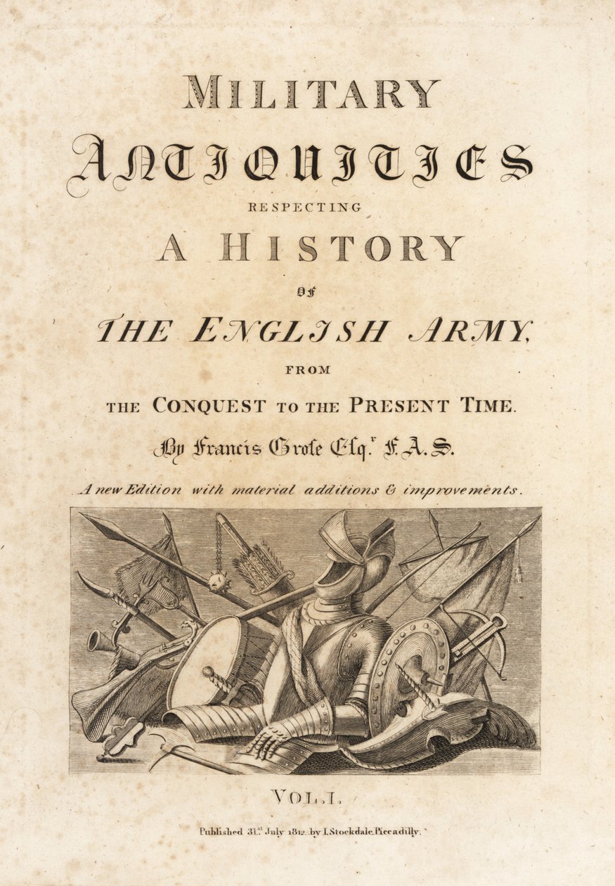 Title Page to Volume 1 with Calligraphic Title and Vignette of Armour and Weapons by Unbekannt