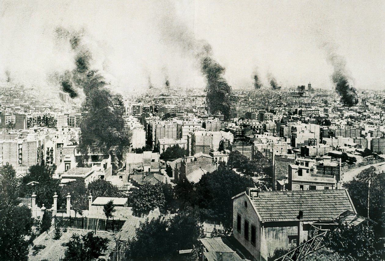 Tragic Week 1909, Fire of convents. Image published in the magazine 