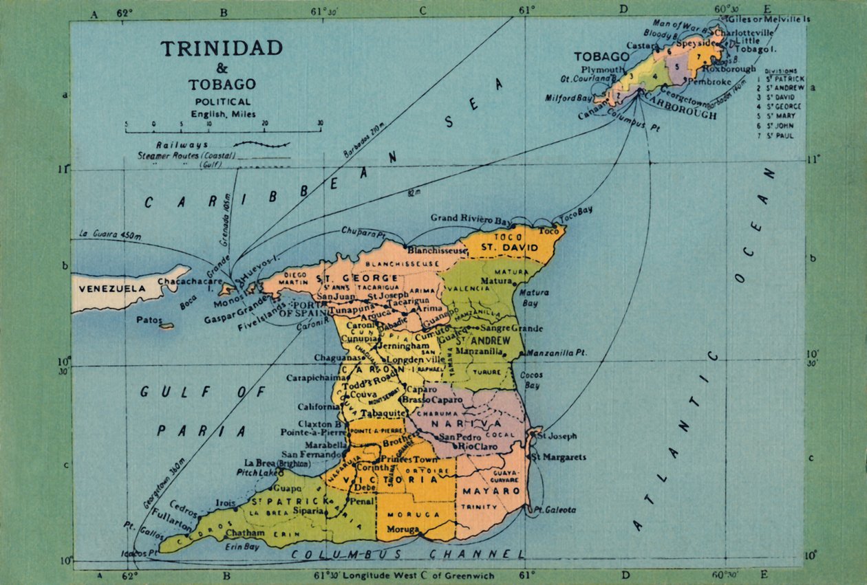 Trinidad & Tobago Map, c1940s by Unbekannt