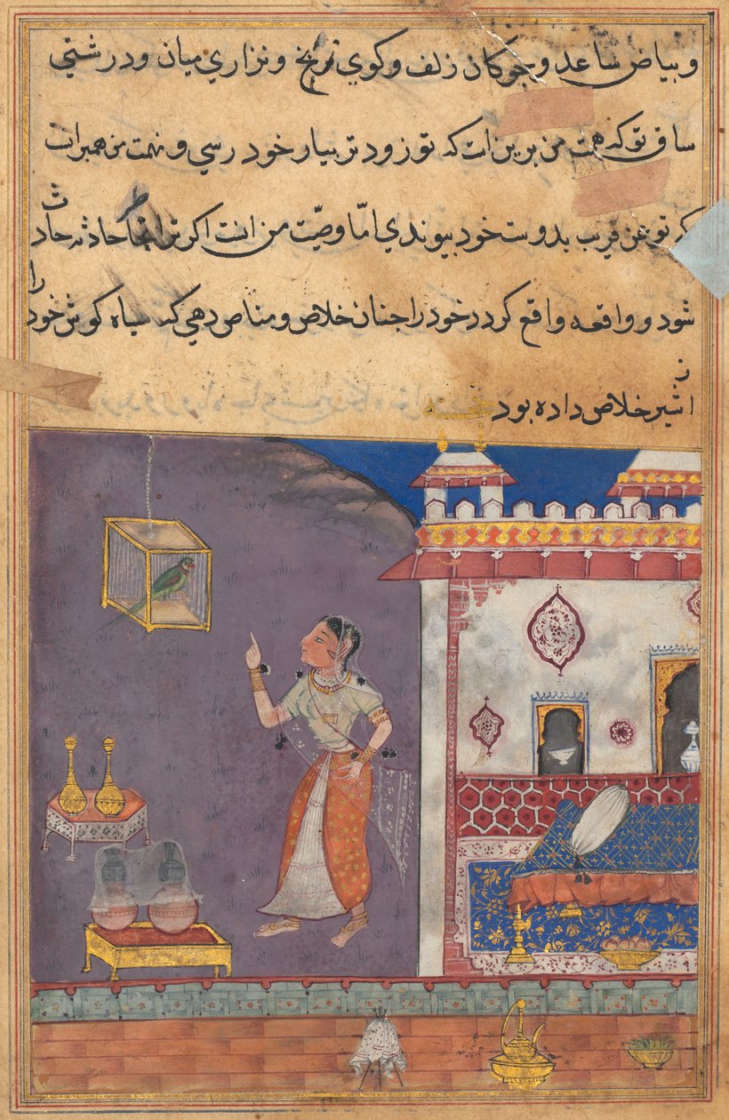 Tuti-Nama Tales of a Parrot: Tale XXIX, Lion ousted from his den by a Lynx, c. 1560 by Unbekannt