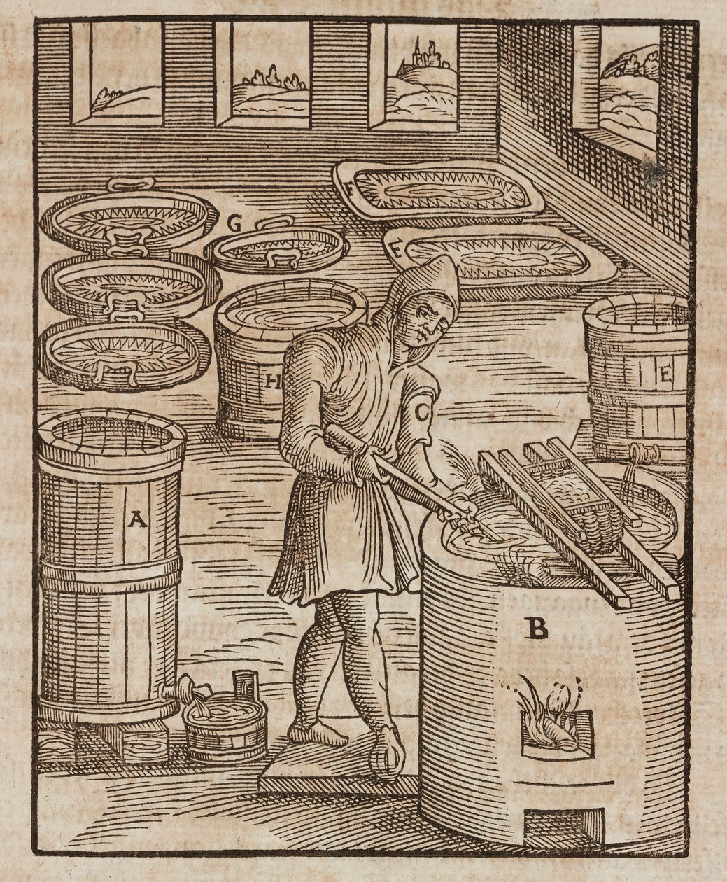 A Man Tests Saltpeter, Used in Gunpowder and Meat Preservation - Engraving from Description of Ores and Principal Mining Methods, by Lazarus Ecker by Unbekannt