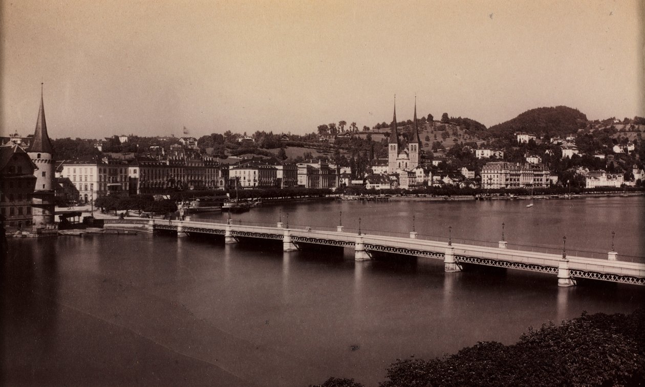 Untitled Bridge with Town in Distance, 19th Century by Unbekannt