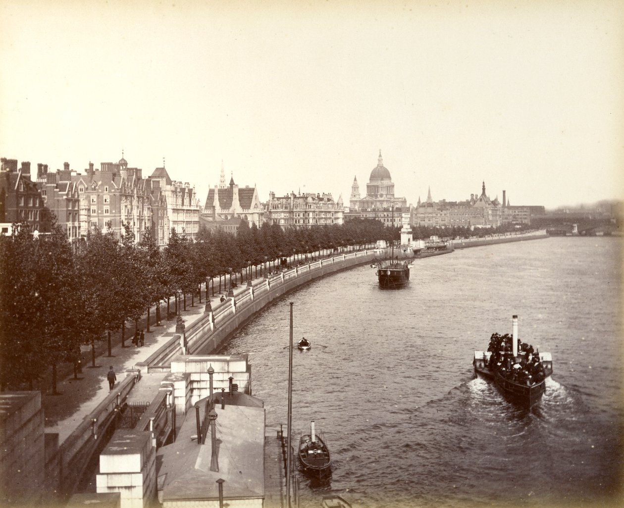 Victoria Embankment, showing Temple Gardens and St Paul