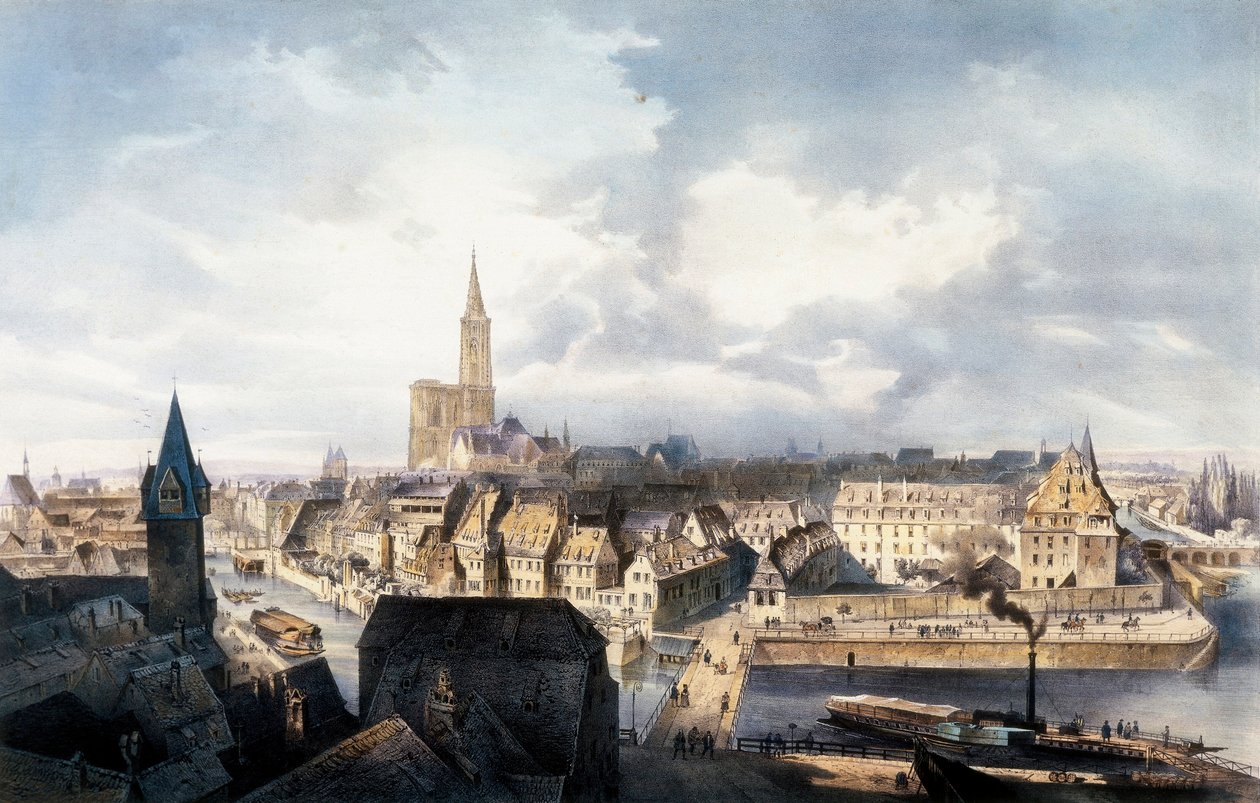View of Strasbourg (France) from the Saint Guillaume tower. Lithograph in colors. by Unbekannt