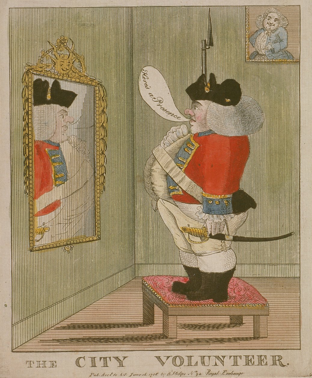 View of a Portly City Volunteer Admiring Himself in the Mirror, 1785 by Unbekannt