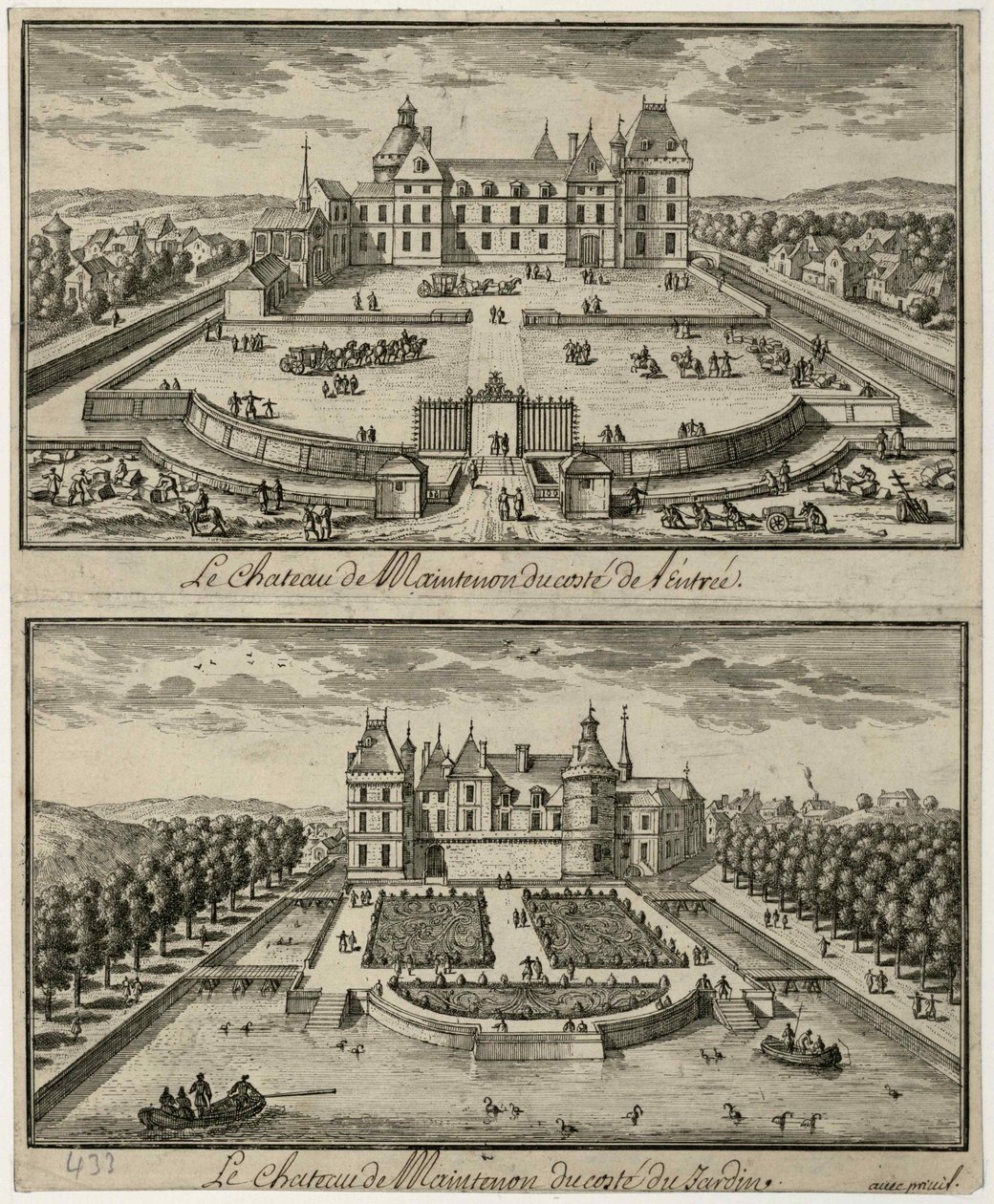 View of the Château de Maintenon from the Entrance and from the Garden by Unbekannt