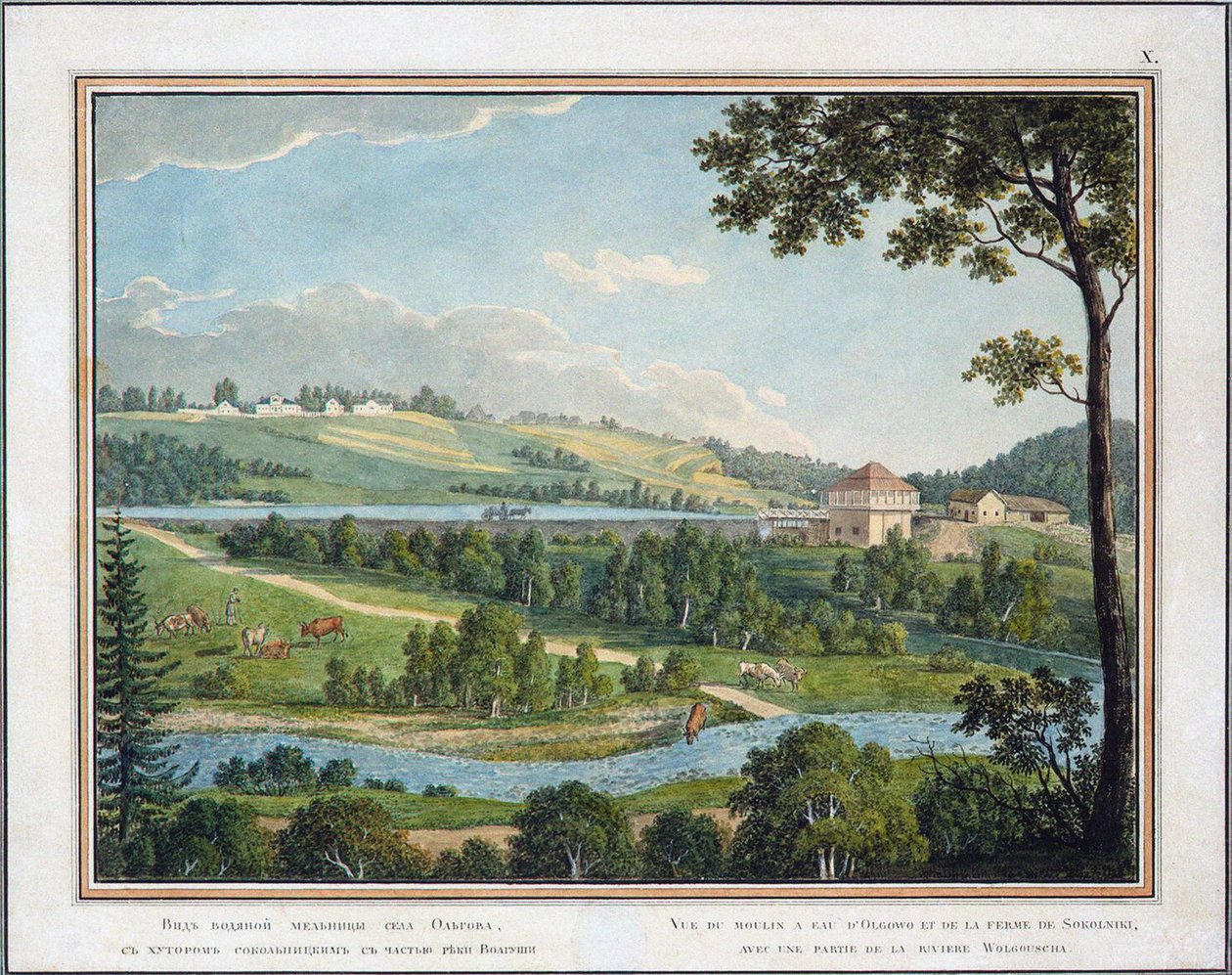 View of the Watermill in the Estate of Olgovo near Moscow, Mid 19th century by Unbekannt