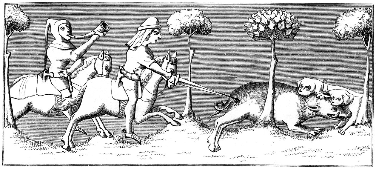 Wild Boar Hunting with Dogs by Unbekannt