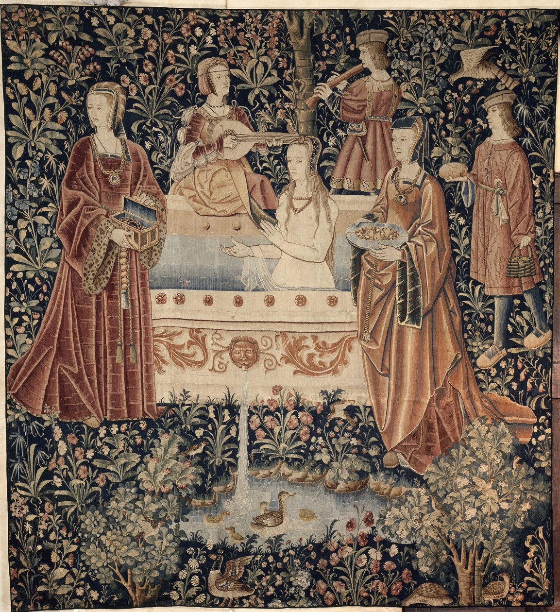 Woman Bathing surrounded by Attendants Tapestry series La Vie Seigneuriale by Unbekannt