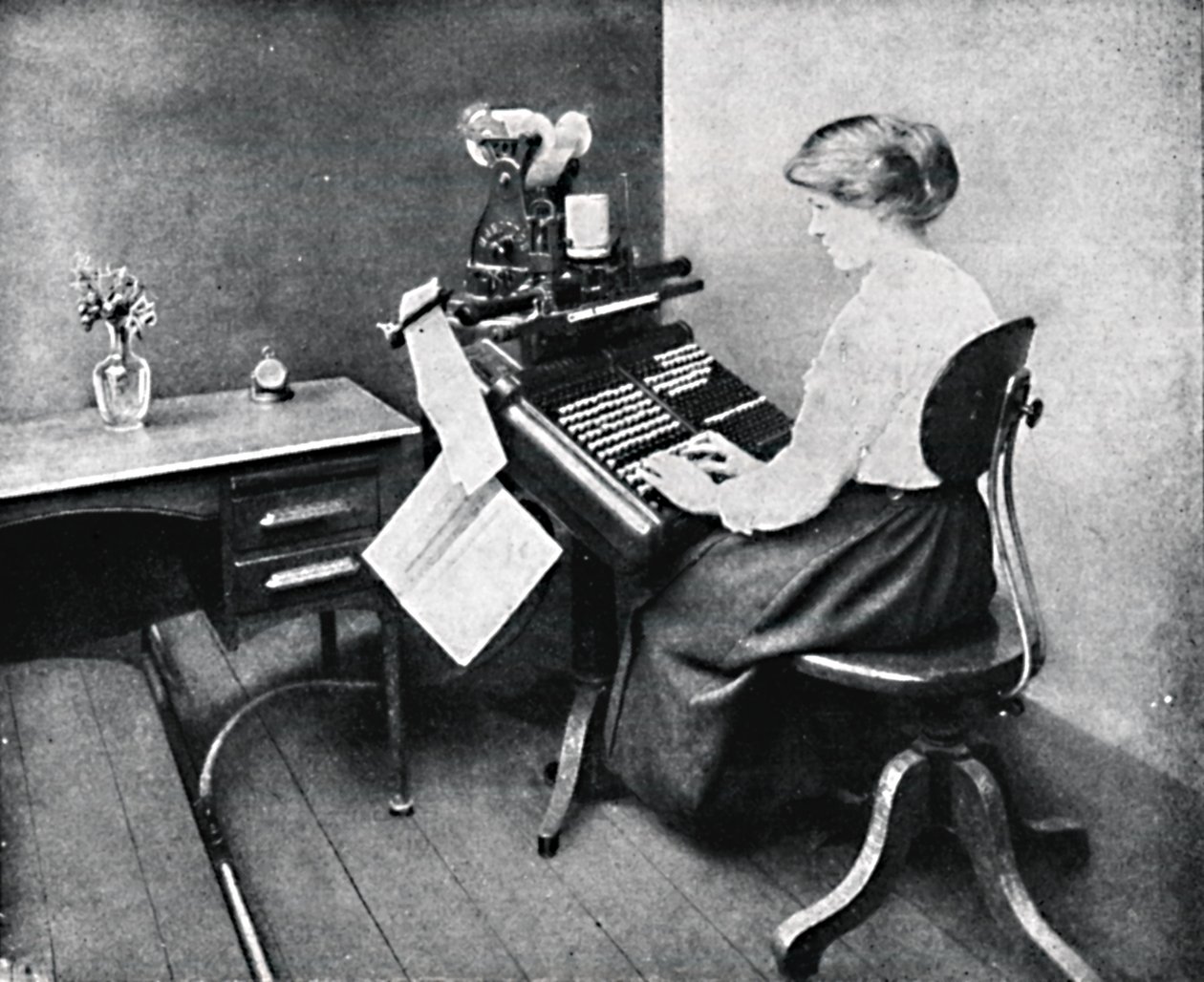 Woman Operator on Monotype Keyboard, 1917 by Unbekannt