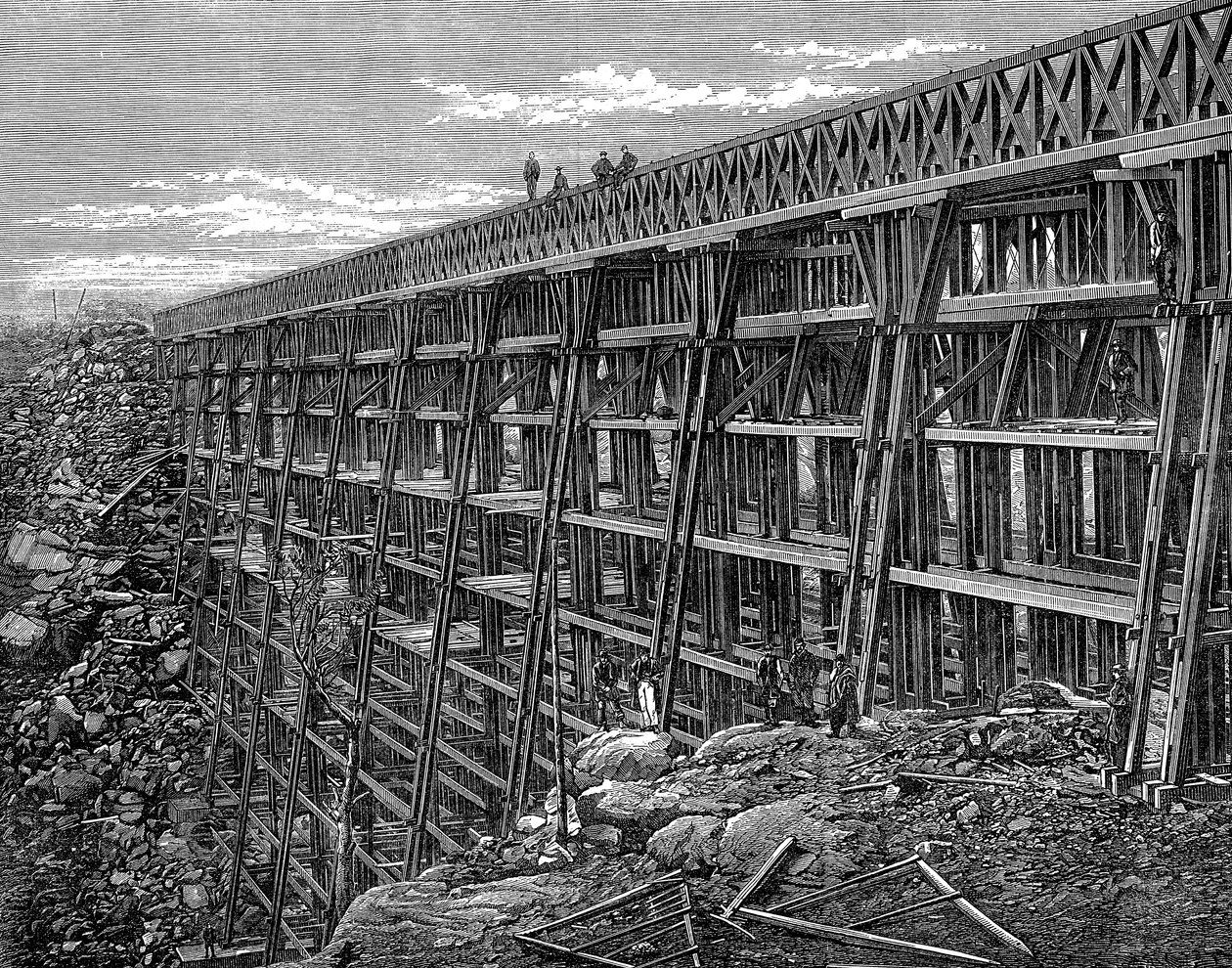 Wooden trestle bridge on the Union Pacific Railroad, Dale Creek, Wyoming, USA, 1869 by Unbekannt