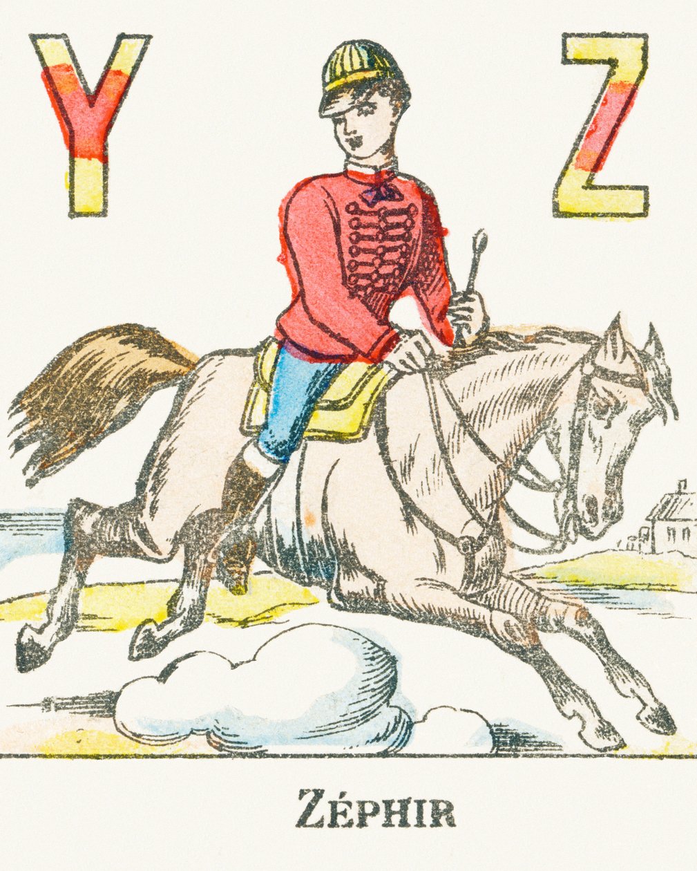 Z: Zephir, a rider galloping on his horse named Zephyr - Games Alphabet, c.1890 by Unbekannt