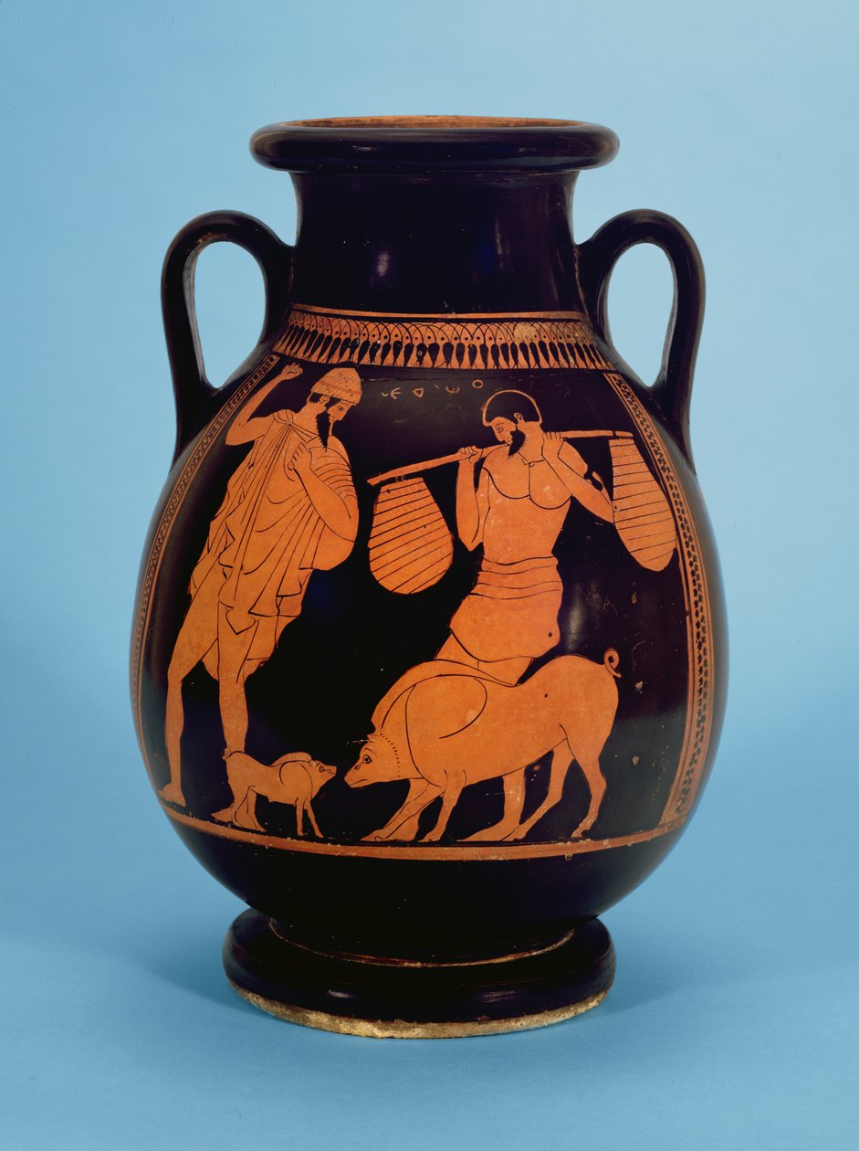 Attic red-figured pelike: pigs, swineherd and Odysseus, by the Pig Painter, 470-60 BC by Unbekannt Unbekannt