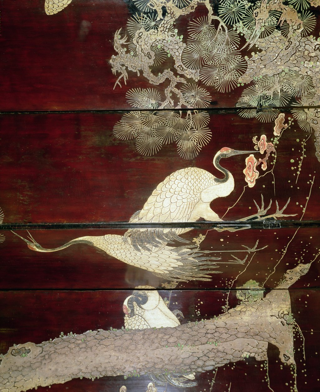 (detail) from a Coromandel screen showing herons, 1619 (lacquer) by Unbekannt Unbekannt