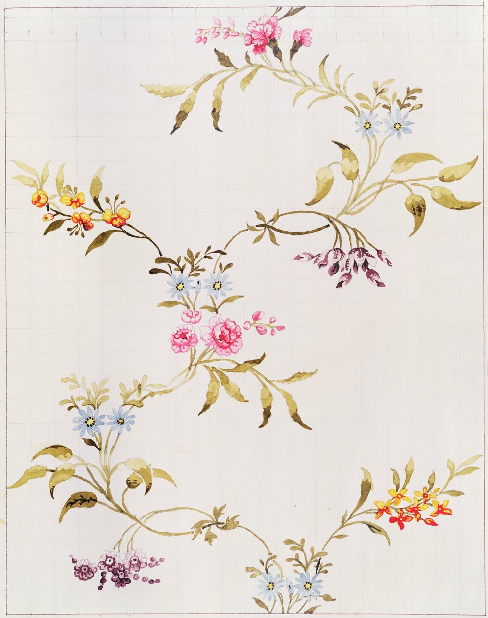 Floral design of carnations and roses for a silk material to be woven at Spitalfields, by Anna Maria Garthwaite, 1744 by Unbekannt Unbekannt