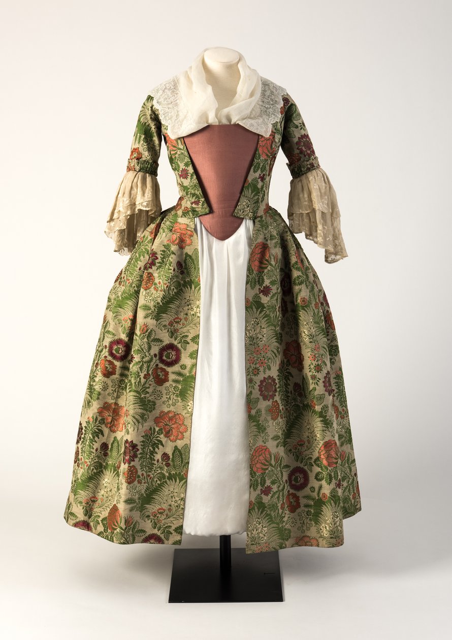 Green and pinks brocade woven silk open robe, 1730s by Unbekannt Unbekannt