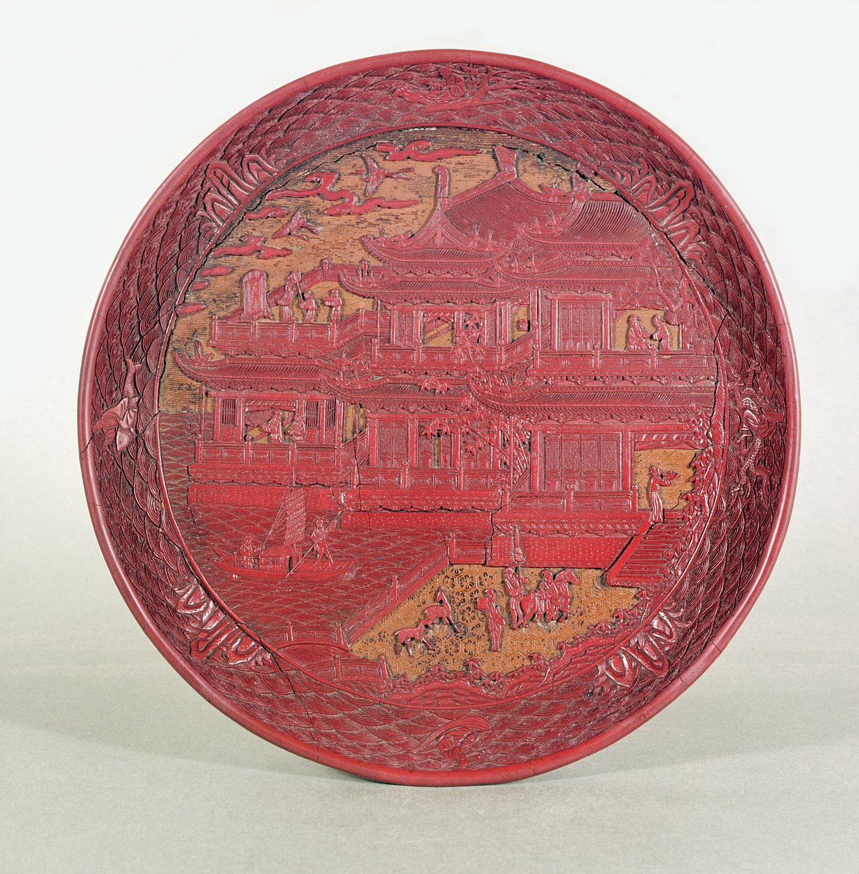 Lacquer dish, carved, depicting the Orchid Pavilion of Prince Tang, 1489 by Unbekannt Unbekannt
