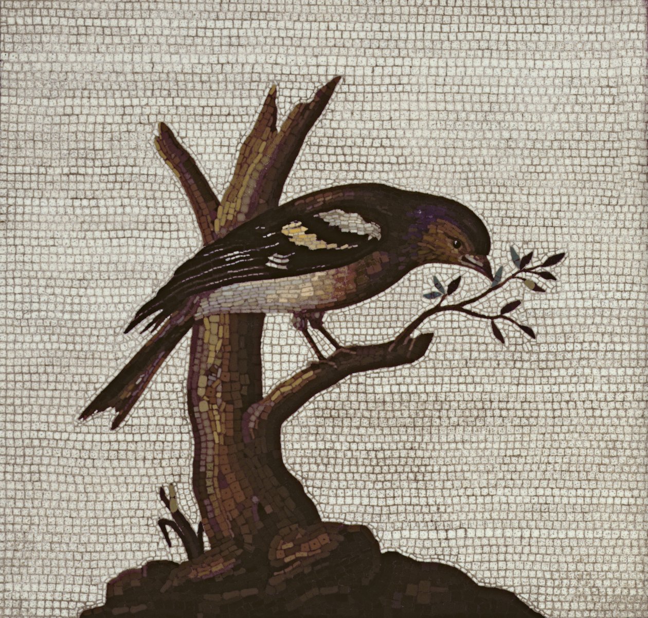 Roman mosaic of a bird in a tree by Unbekannt Unbekannt