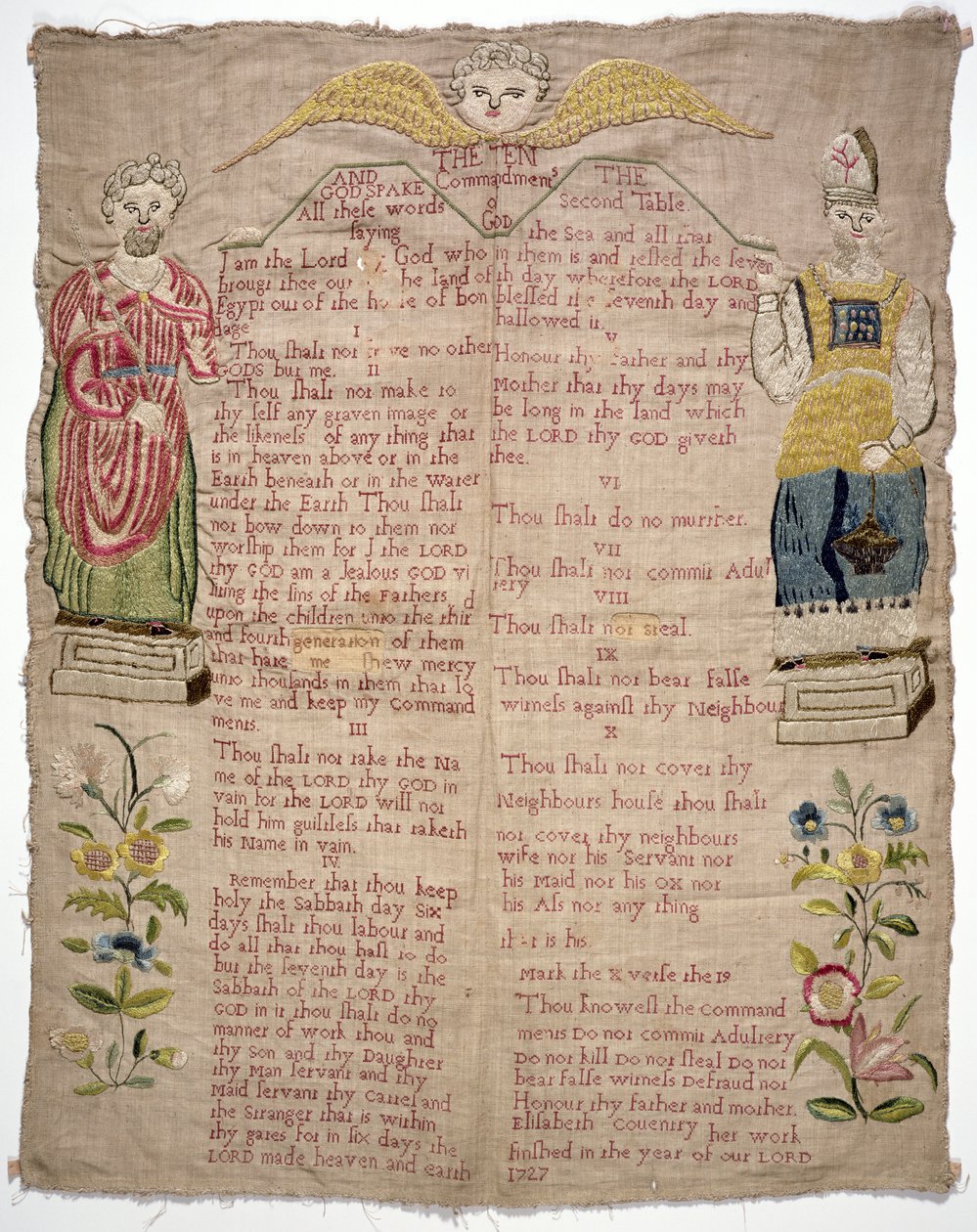 Sampler, Depicting the Ten Commandments, by Elizabeth Coventry, English, 1727 by Unbekannt Unbekannt