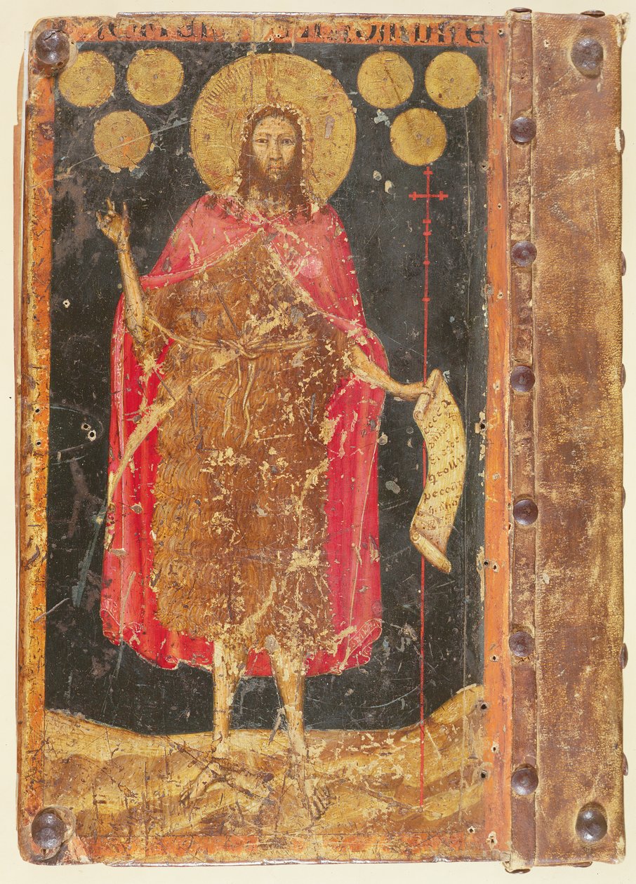 St. John the Baptist with Gold Florins, from the cover of Constitutions and Statutes of the Guild of Coiners, c.1380 by Unbekannt Unbekannt