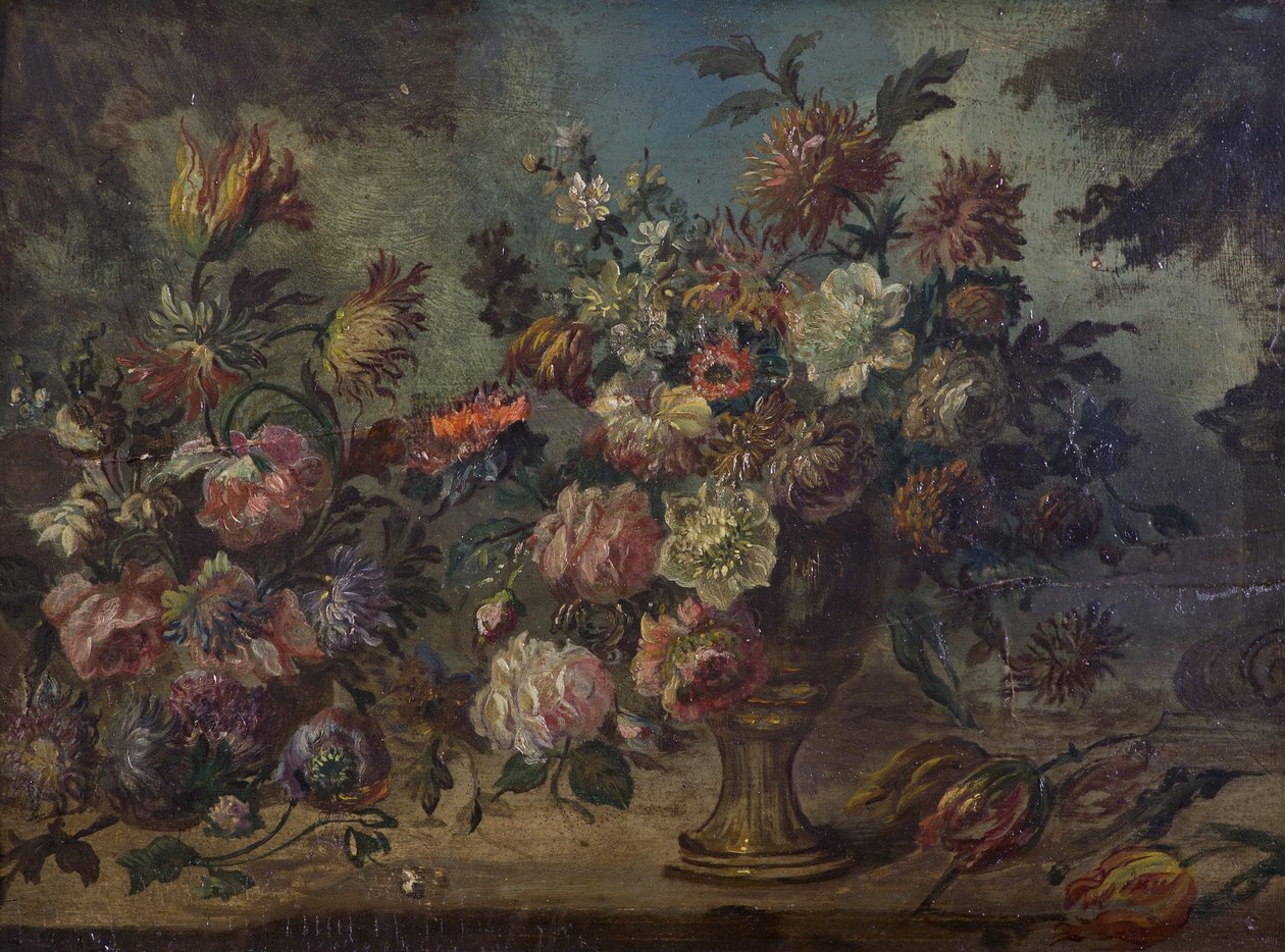 Flowers on a Ledge by Unbekannt Unbekannt