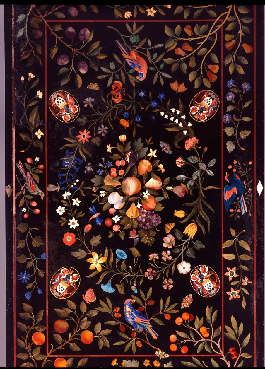 A Florentine Pietra Dura Table Top Inlaid with Various Marble and Lapis Lazuli Centred by a Display of Fruit by Unbekannt