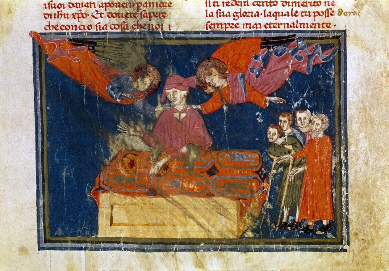 A group of infirm people and a lord doing a work of mercy by giving them assistance by Unbekannter Künstler