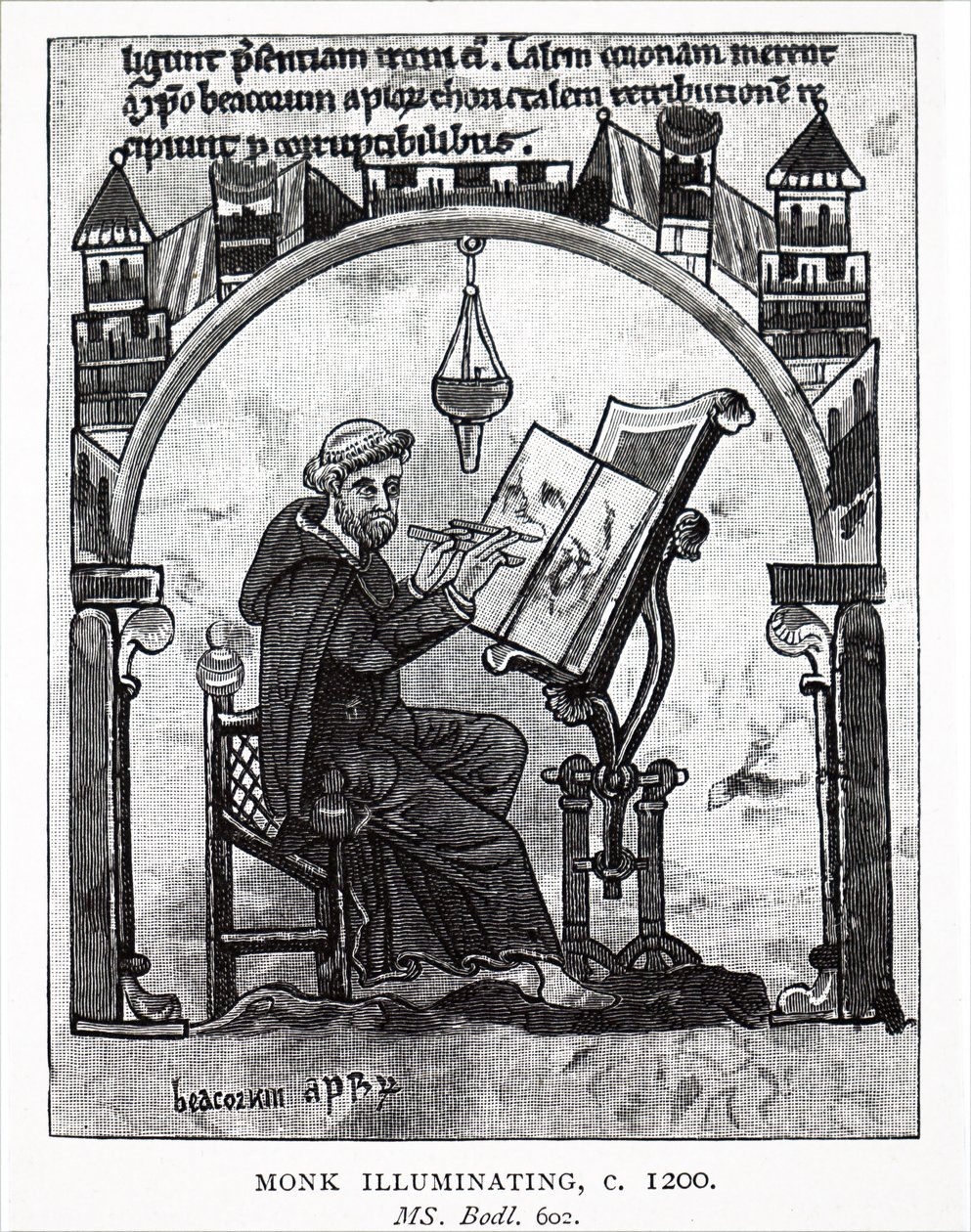 A monk illuminating a manuscript by Unbekannt
