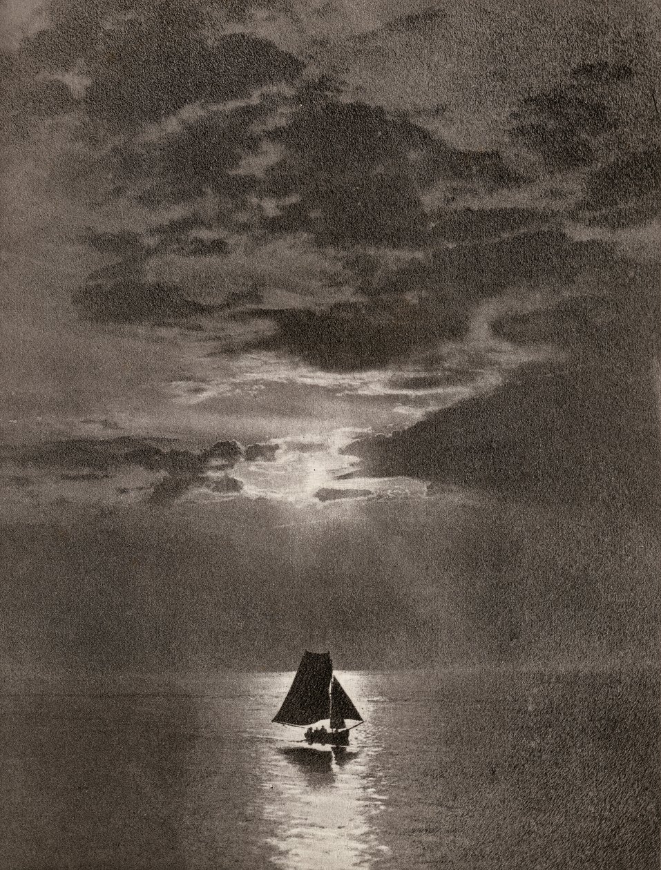 A Stretch of Moonlit Ocean with a Sailboat by Unbekannter Künstler