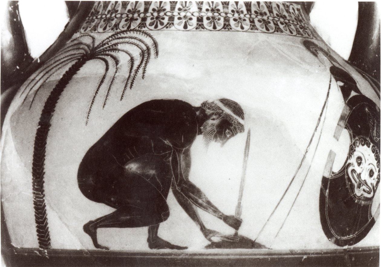 Ajax Preparing for his Death, illustration after a 6th century BC Greek krater vase (engraving) by Unbekannt