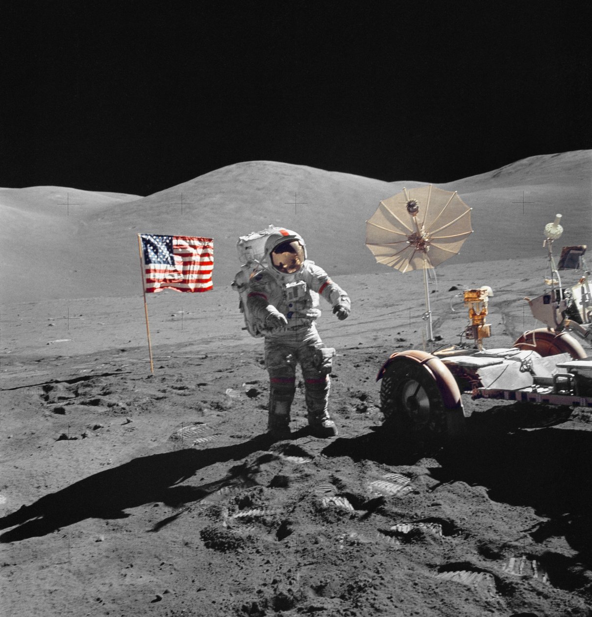 Astronaut Eugene Cernan walks toward LRV during EVA by Unbekannt
