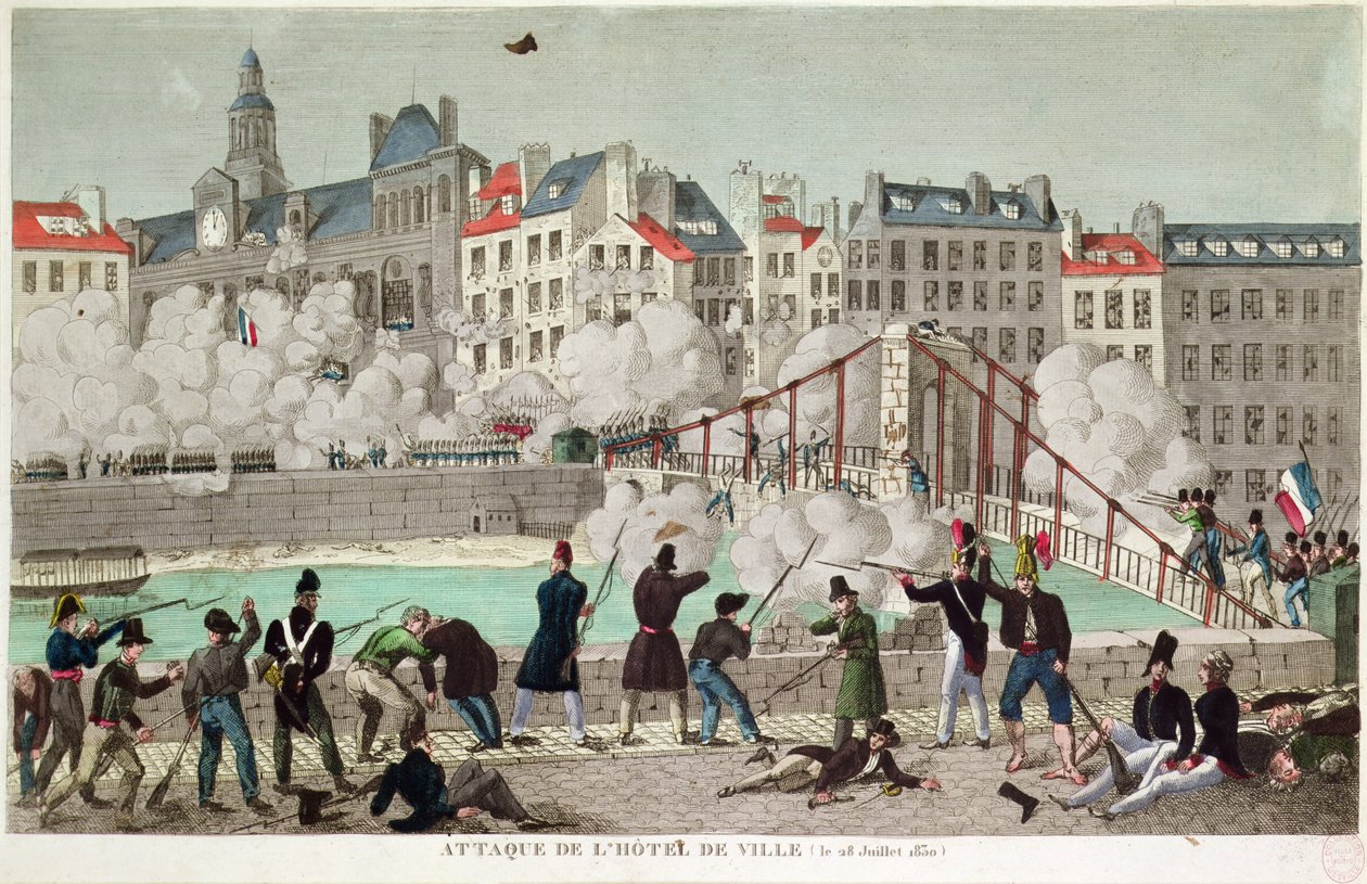 Attack of the Town Hall of Paris and the battle of the bridge of Arcola, 28 July 1830 by Unbekannter Künstler