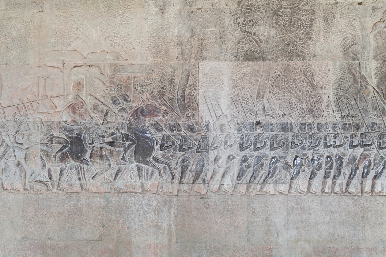 Bas Reliefs on the Southern Gallery of Angkor Wat, Cambodia by Unbekannter Künstler