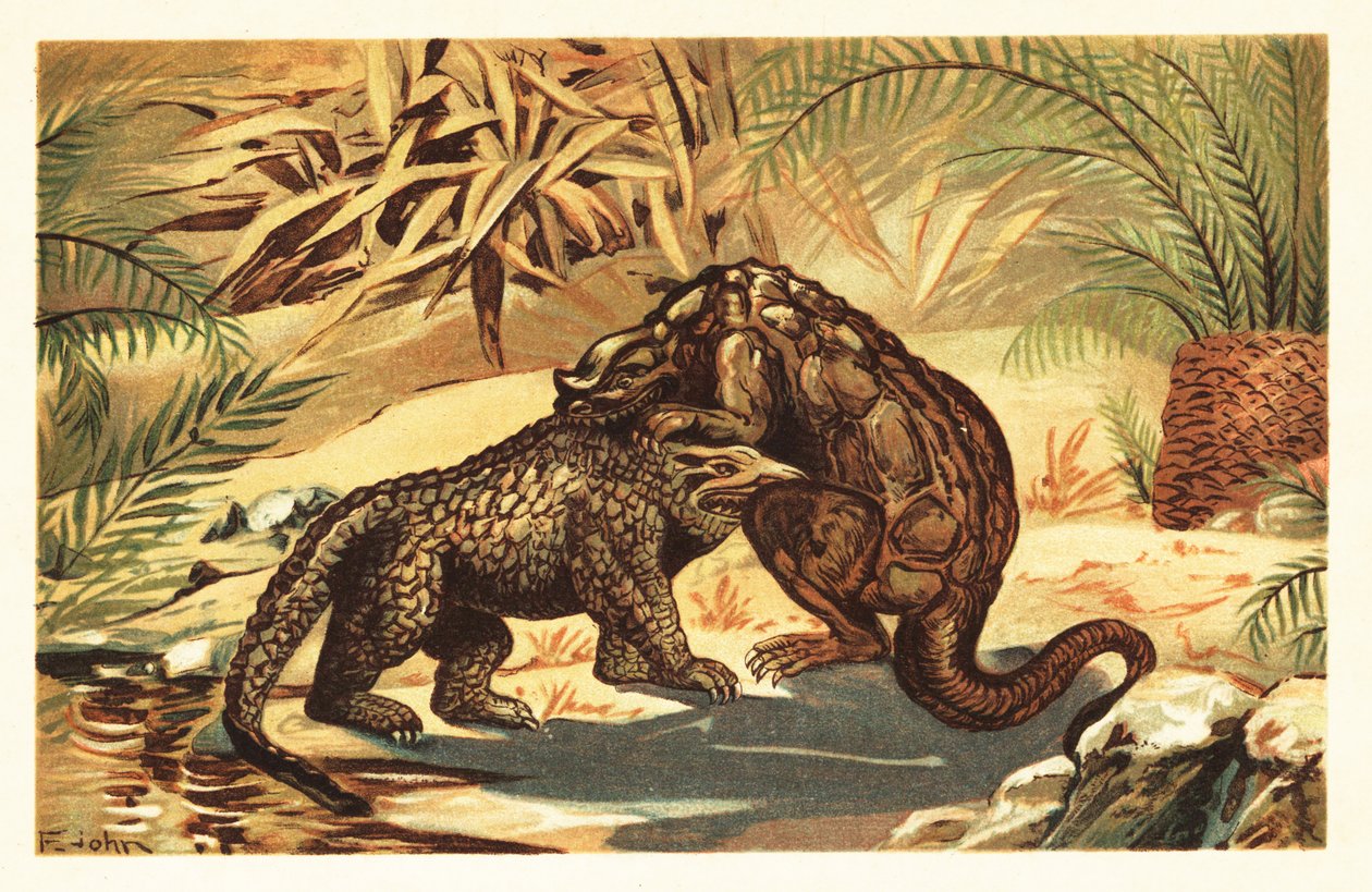 Battle Between a Megalosaurus and Iguanodon by Unbekannter Künstler