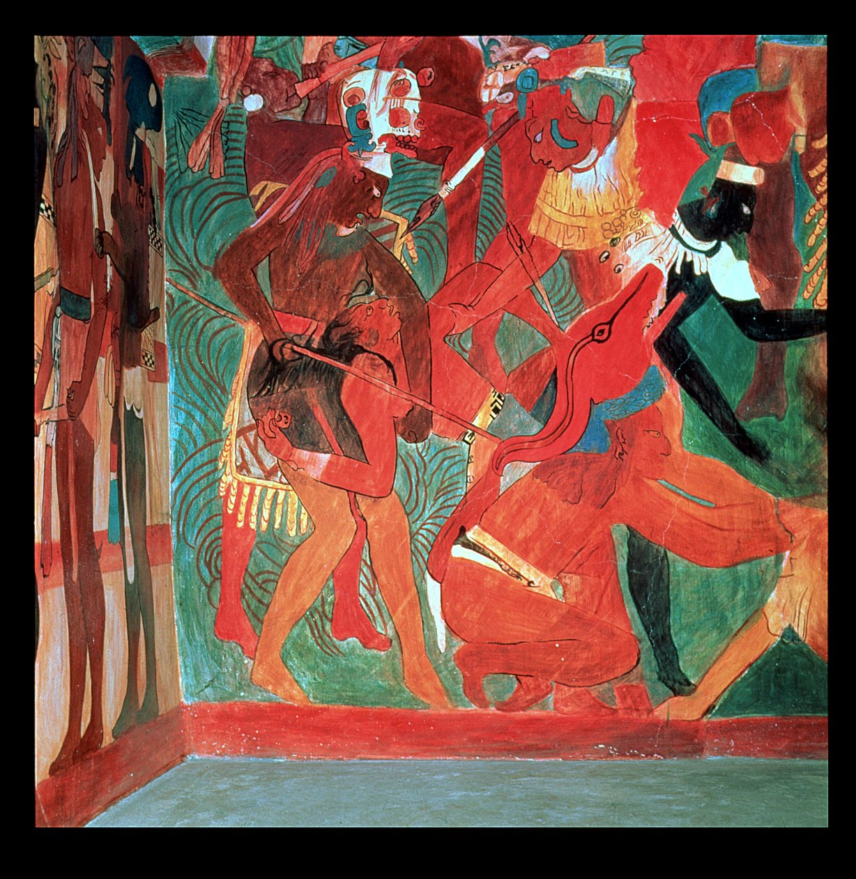 Battle scene depicted in room 2 of the Painted Temple at Bonampak, Mayan, Late Classic Period by Unbekannter Künstler