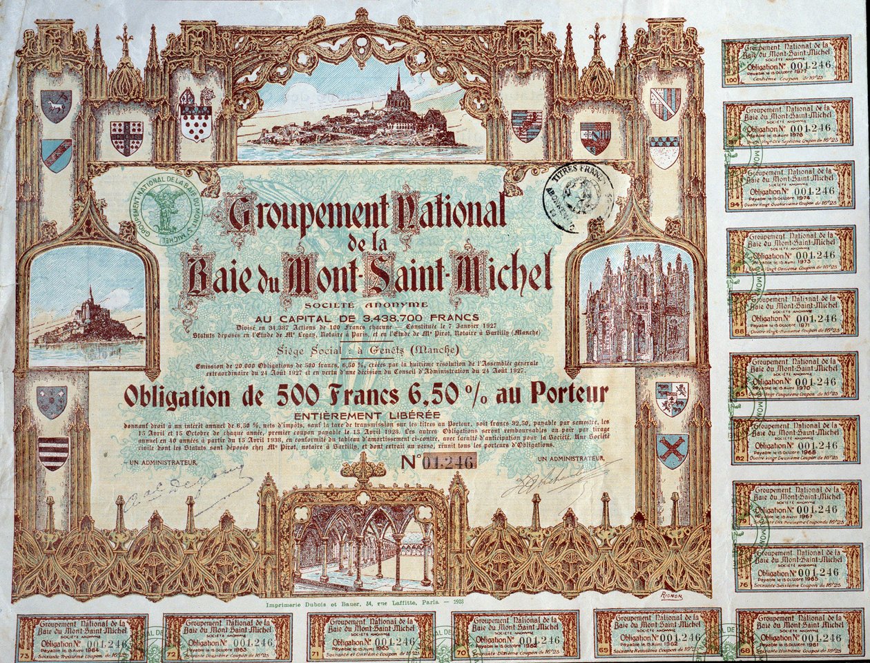 Bond of 500 Francs by Unbekannt