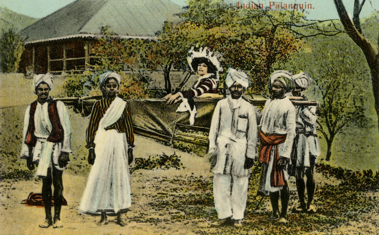 British Colonial Lady in Indian Palanquin by Unbekannter Künstler