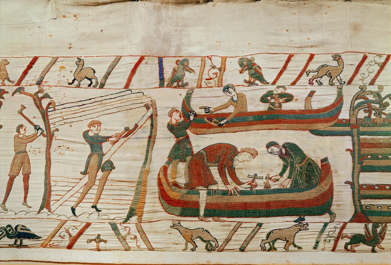 Building ships under the orders of Duke William, Bayeux Tapestry by Unbekannt