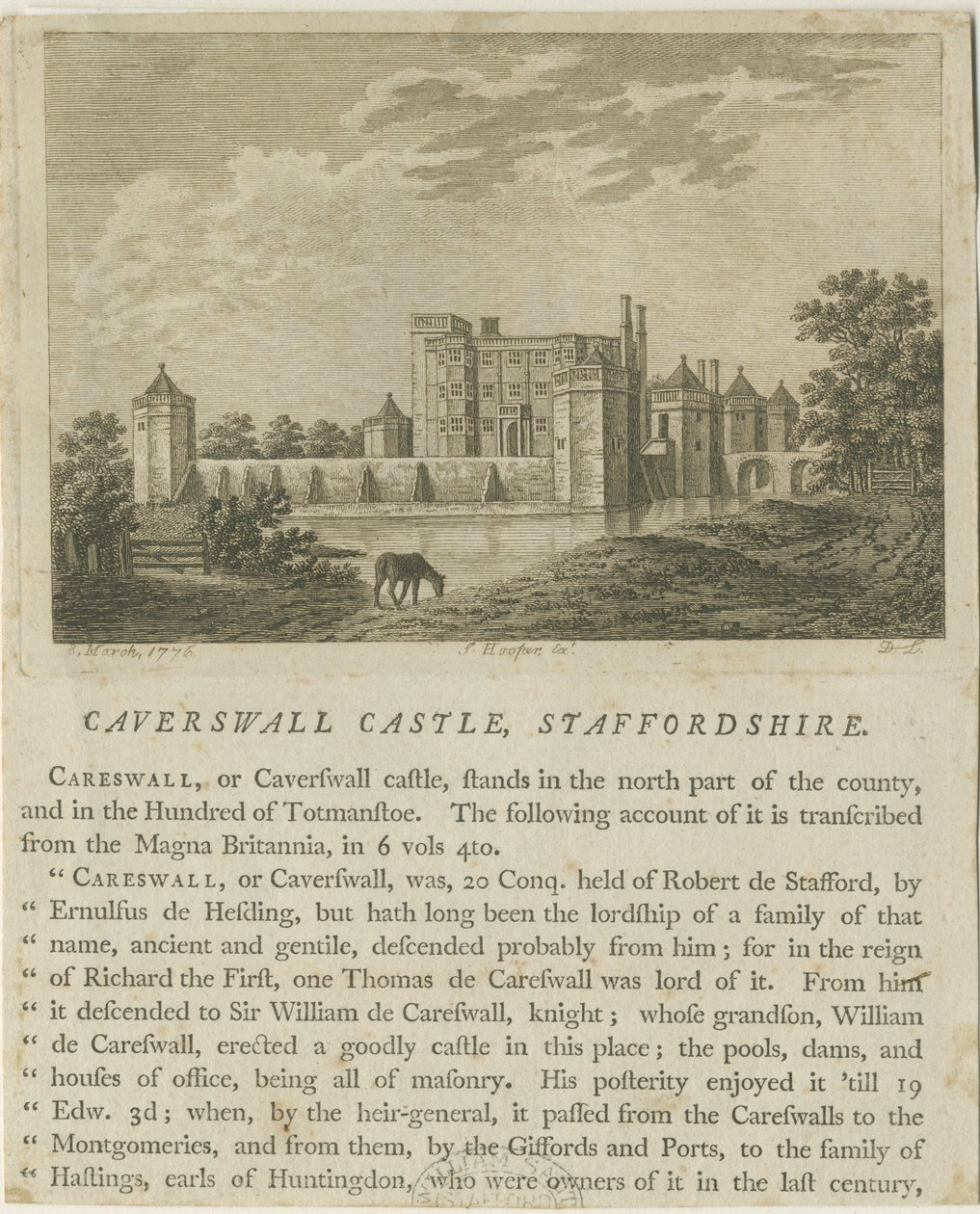 Caverswall Castle (copper-plate engraving), 8 Mar 1776 by Unbekannt