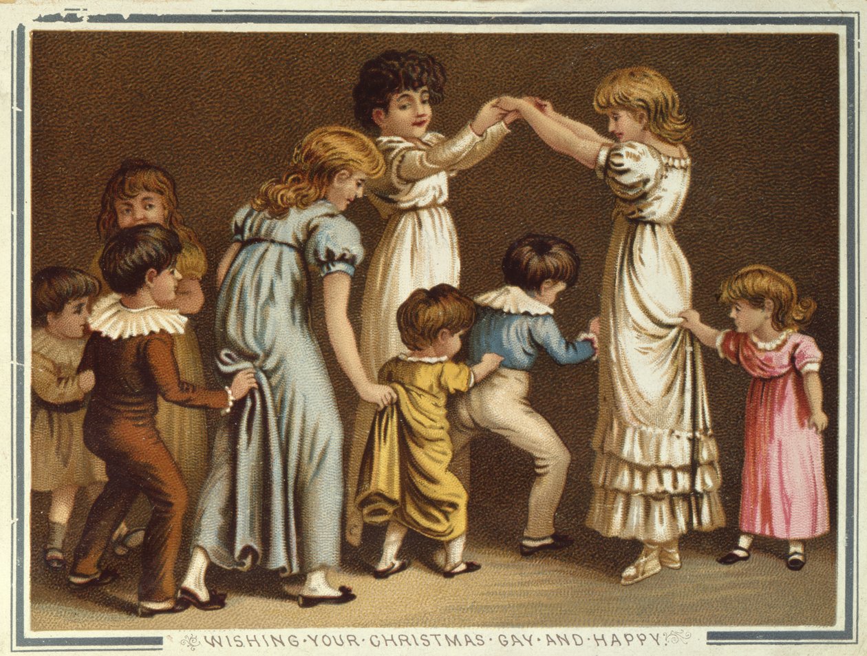 Children Playing Oranges and Lemons, Victorian Christmas and New Year Card by Unbekannter Künstler