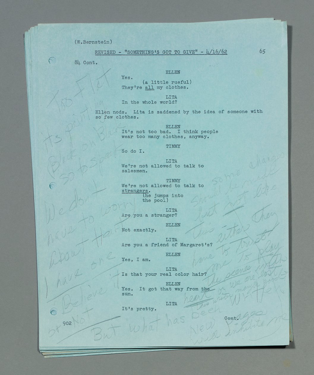 Collection of loose revised script sheets from Marilyn Monroe