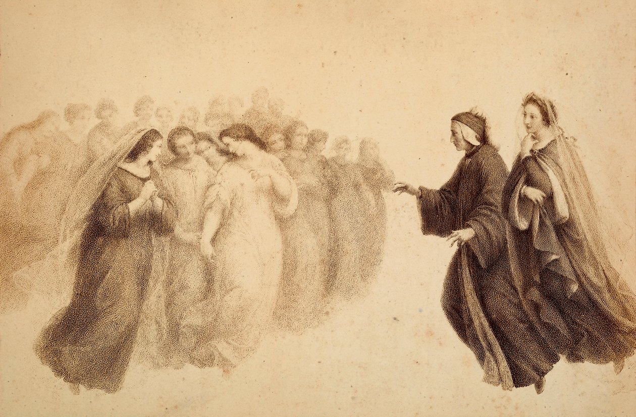 Dante together with Beatrice and the blessed spirits. Illustration of Canto XXXIII in Paradiso of The Divine Comedy by Dante Alighieri. Work of Francesco Scaramuzza dedicated to the Municipality of Florence by Unbekannter Künstler