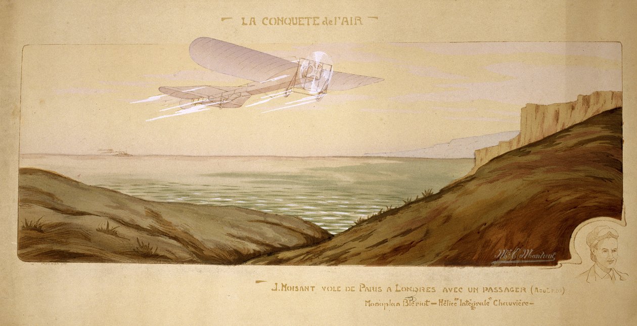 Debut of Aviation: John Moisant Makes the First Passenger Transport Over the Channel, Carrying His Mechanic in His Bleriot Two-Seater Plane, August 17, 1910 by Unbekannt